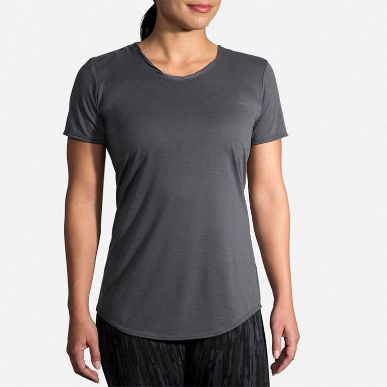 Brooks Distance Women's Short Sleeve Running Shirt - Grey (56873-TVOQ)